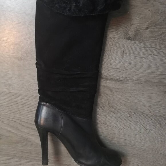Y2K Vintage BLACK Knee-high Suede Shearling leather Boots  - TheStyleMinr.com - Picture 12 of 16